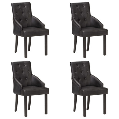 Chaises à manger lot de 4 noir cuir de chèvre véritable