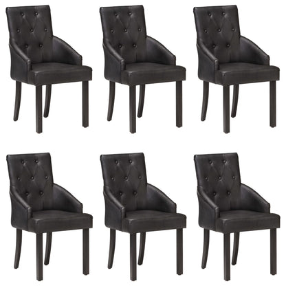 Chaises à manger lot de 6 noir cuir de chèvre véritable