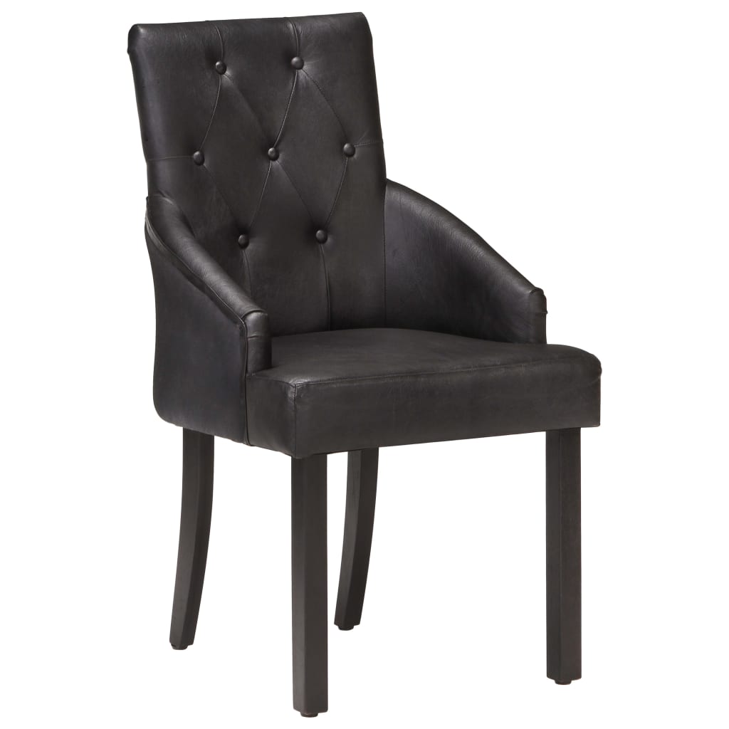 Chaises à manger lot de 6 noir cuir de chèvre véritable