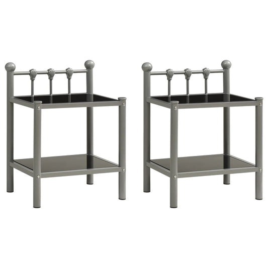 Tables de chevet 2 pcs Gris et noir Métal et verre