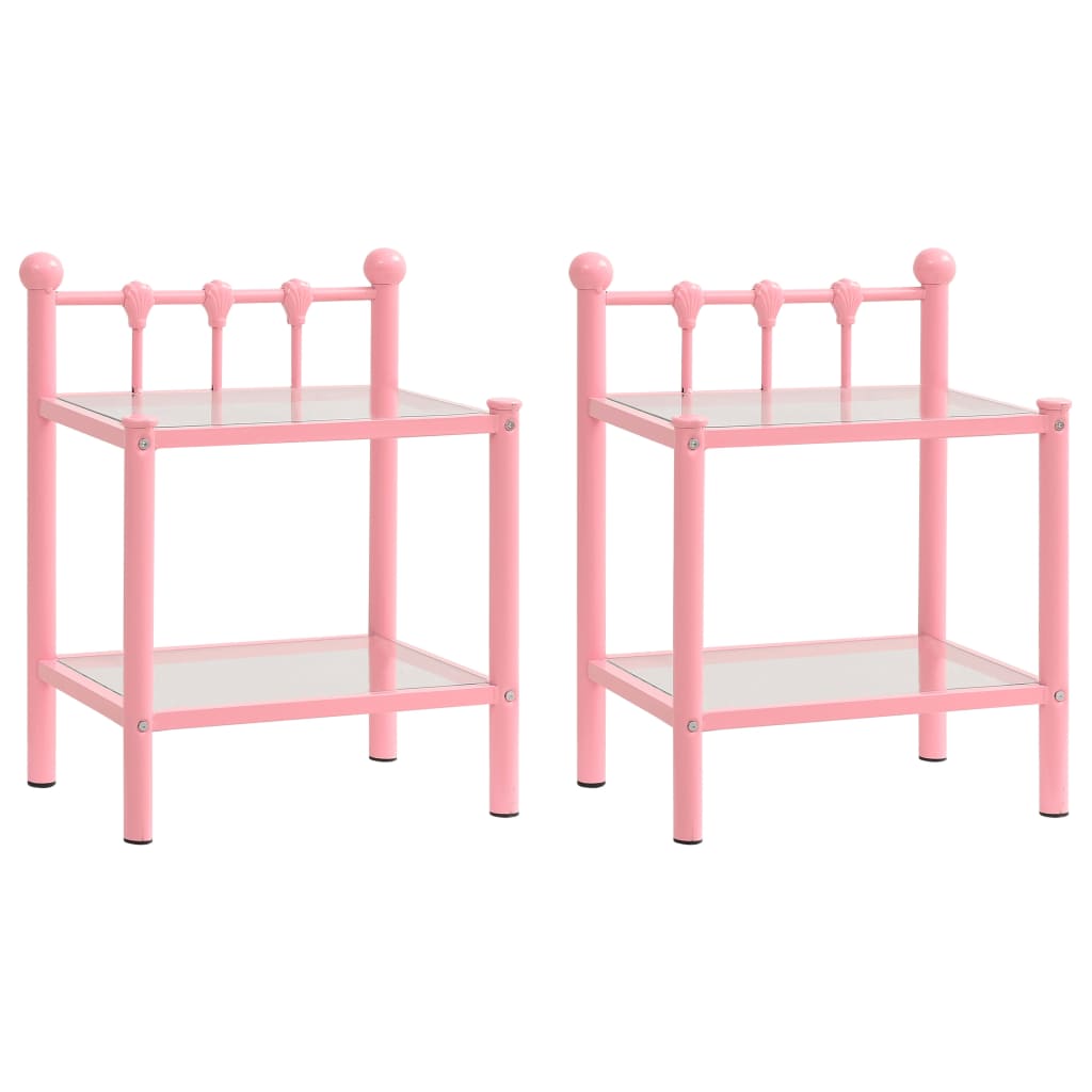 Tables de chevet 2 pcs Rose et transparent Métal et verre