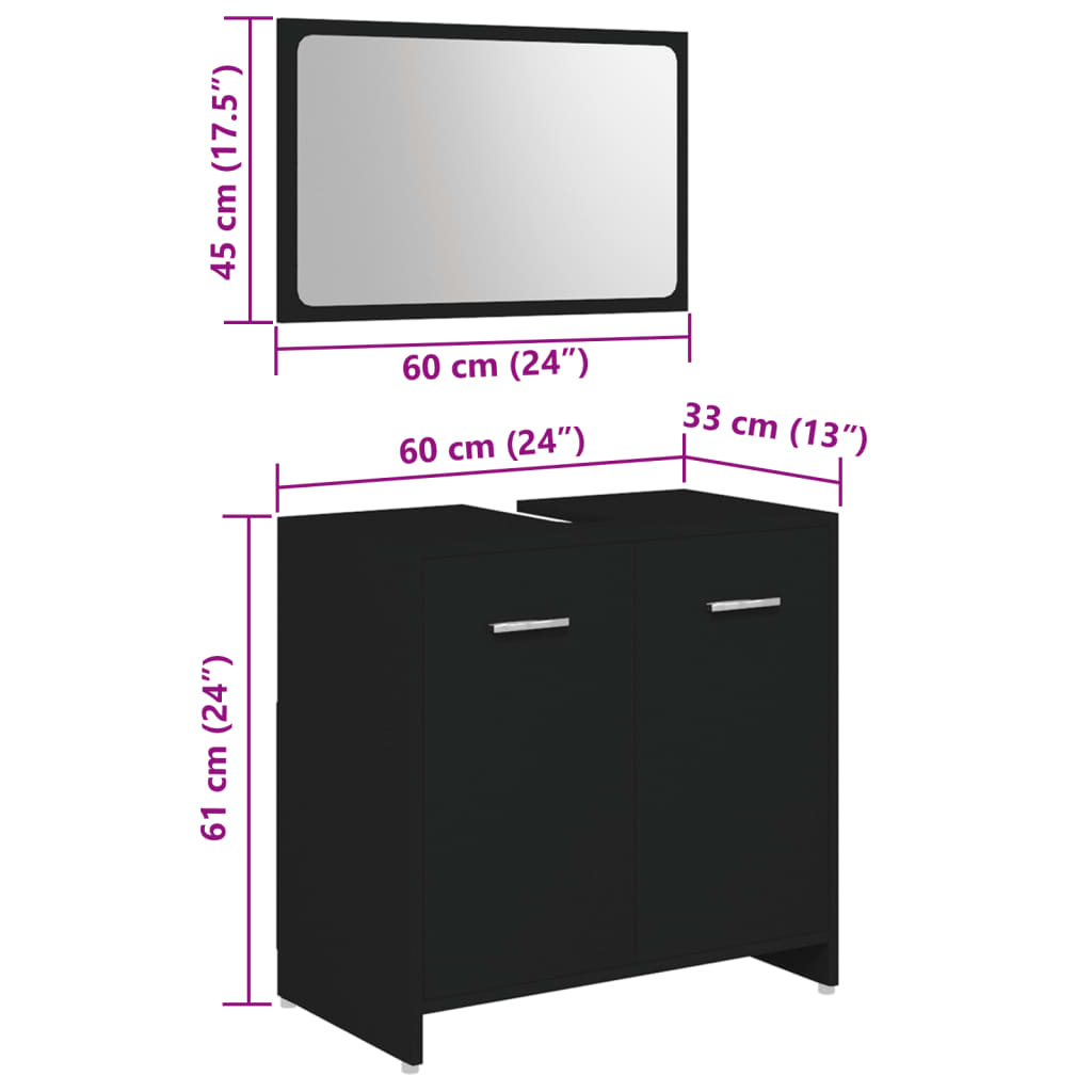 Ensemble de meubles de salle de bain 4 pcs Noir Bois ingénierie