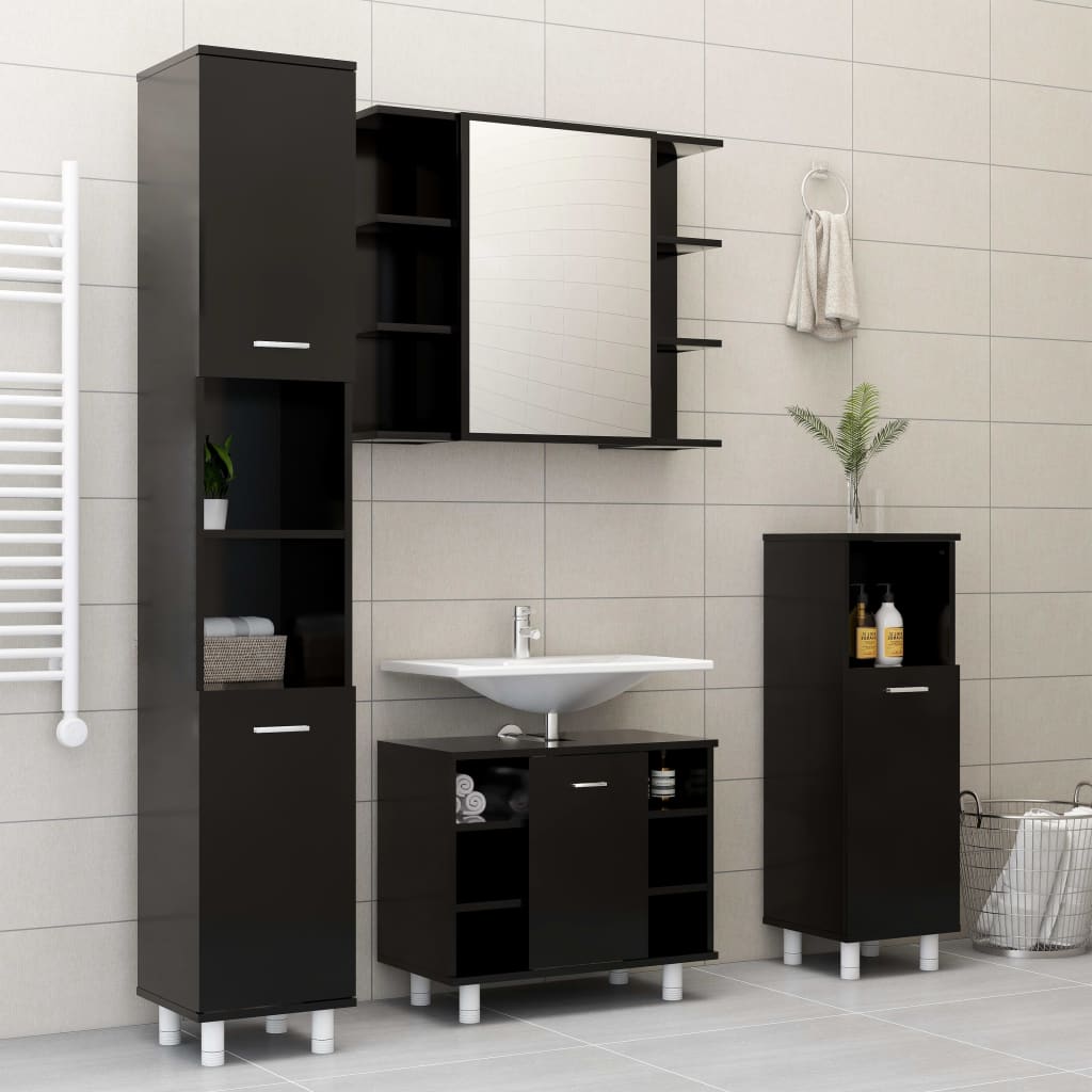 Ensemble de meubles de salle de bain 4 pcs Noir Aggloméré