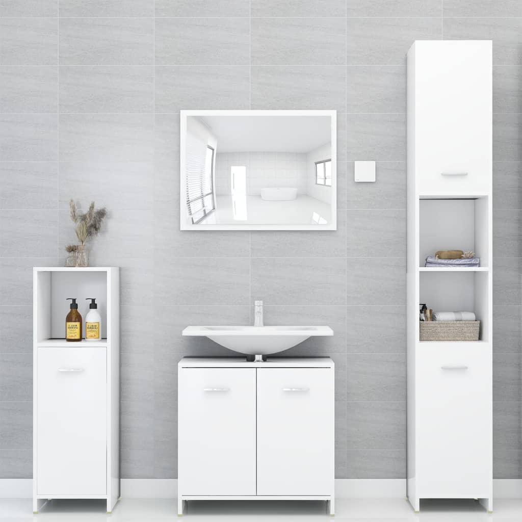 Ensemble de meubles de salle de bain 3pcs Blanc Bois ingénierie