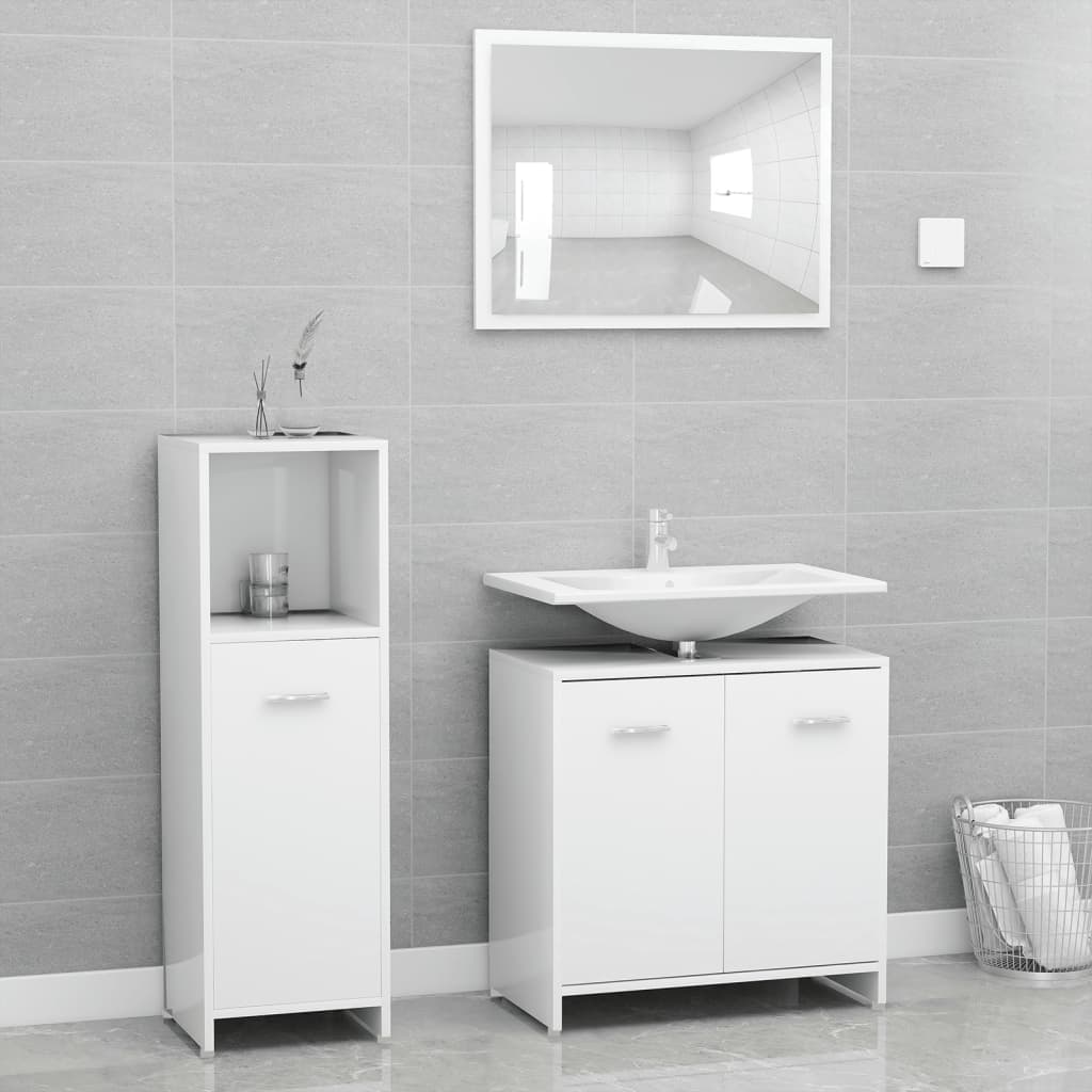 Ensemble de meubles de salle de bain 3pcs Blanc Bois ingénierie