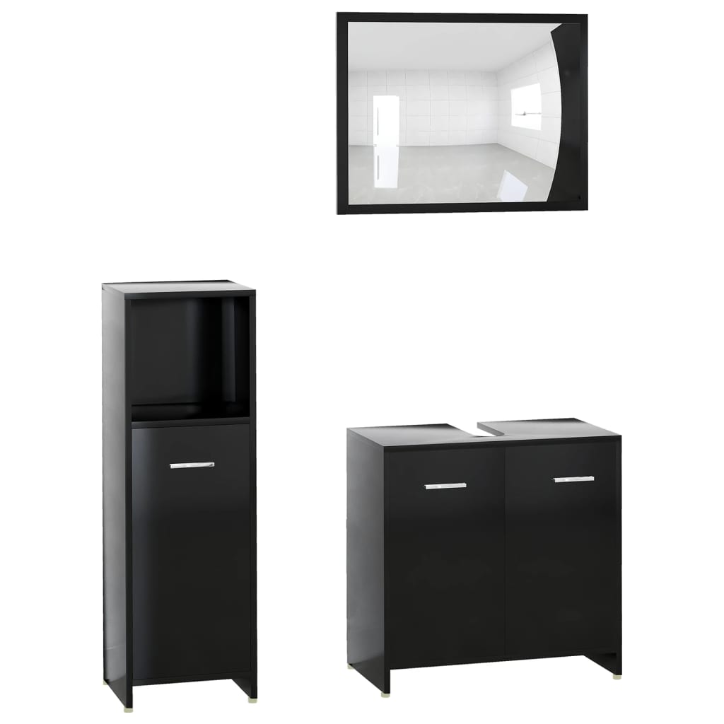 Ensemble de meubles de salle de bain 3 pcs Noir Bois ingénierie