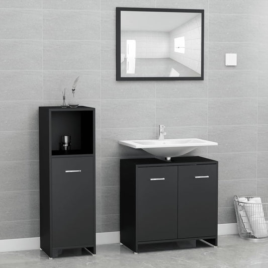 Ensemble de meubles de salle de bain 3 pcs Noir Bois ingénierie