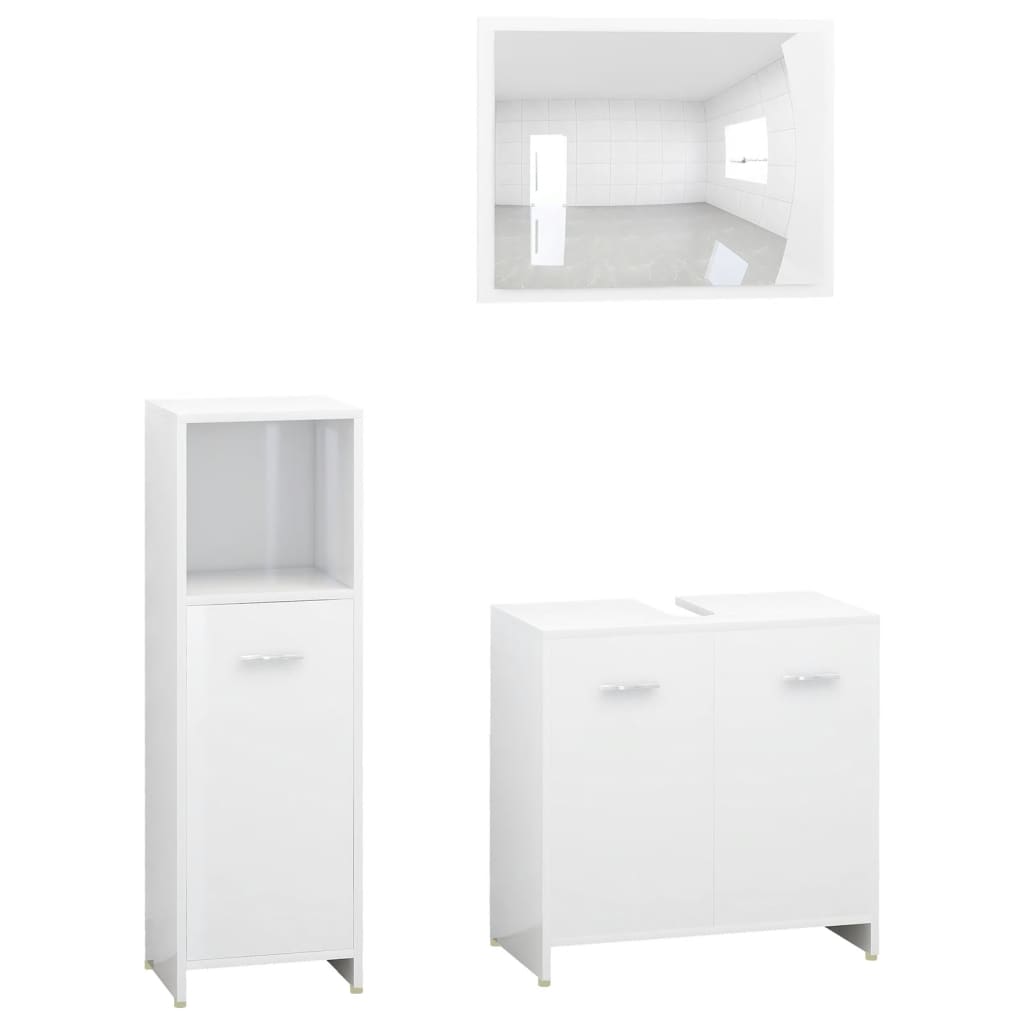 Ensemble de meubles de bain 3pcs Blanc brillant Bois ingénierie