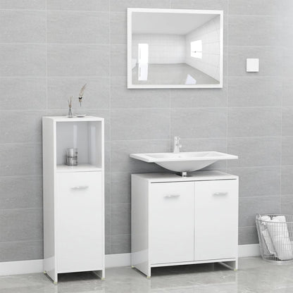 Ensemble de meubles de bain 3pcs Blanc brillant Bois ingénierie