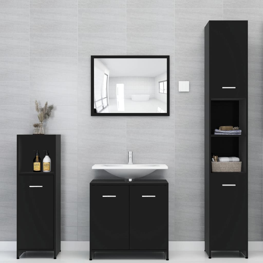 Ensemble de meubles de salle de bain 3 pcs Noir Bois ingénierie