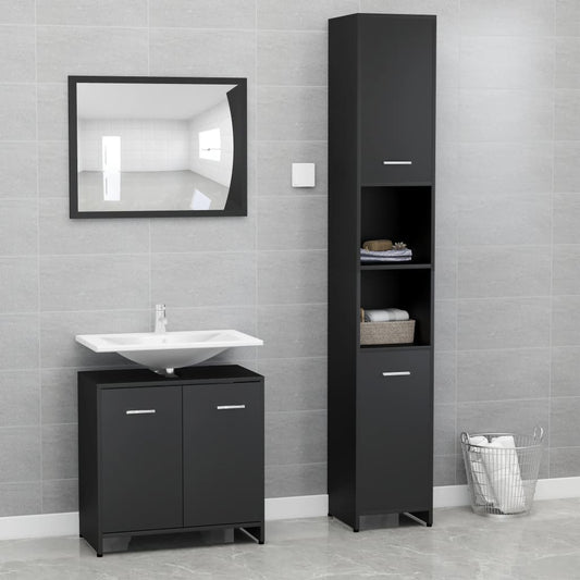 Ensemble de meubles de salle de bain 3 pcs Noir Bois ingénierie