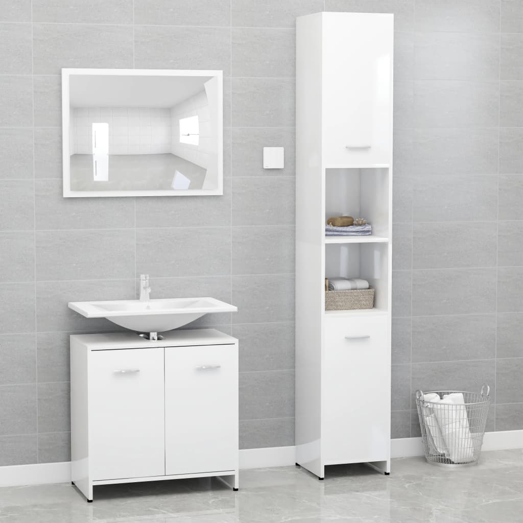 Ensemble de meubles de bain 3pcs Blanc brillant Bois ingénierie