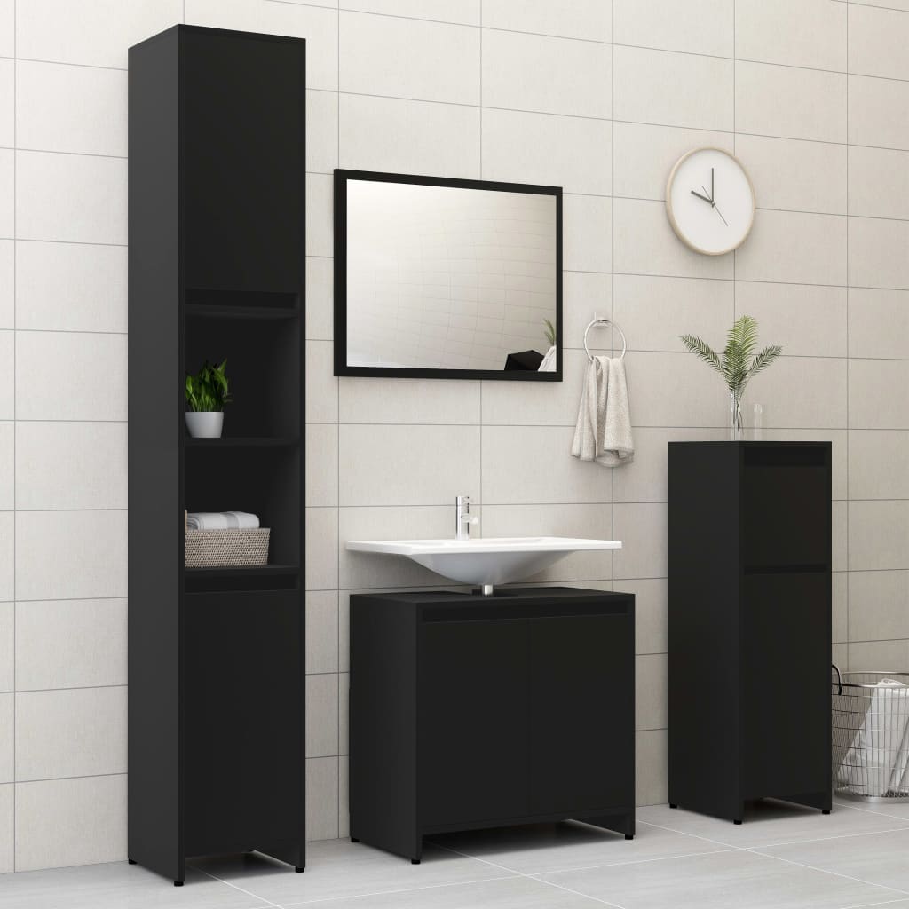 Ensemble de meubles de salle de bain 3 pcs Noir Aggloméré