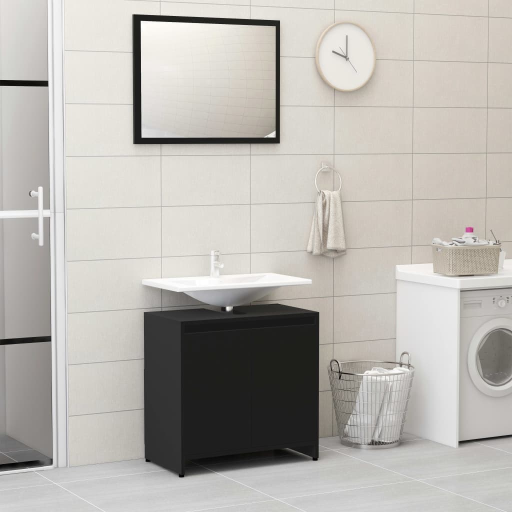 Ensemble de meubles de salle de bain 3 pcs Noir Aggloméré