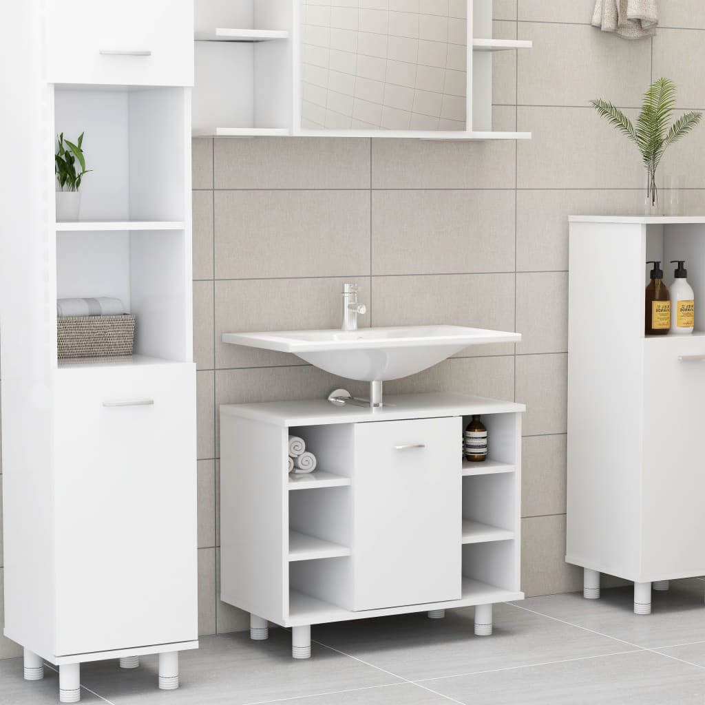 Ensemble de meubles de bain 3 pcs Blanc Bois d'ingénierie