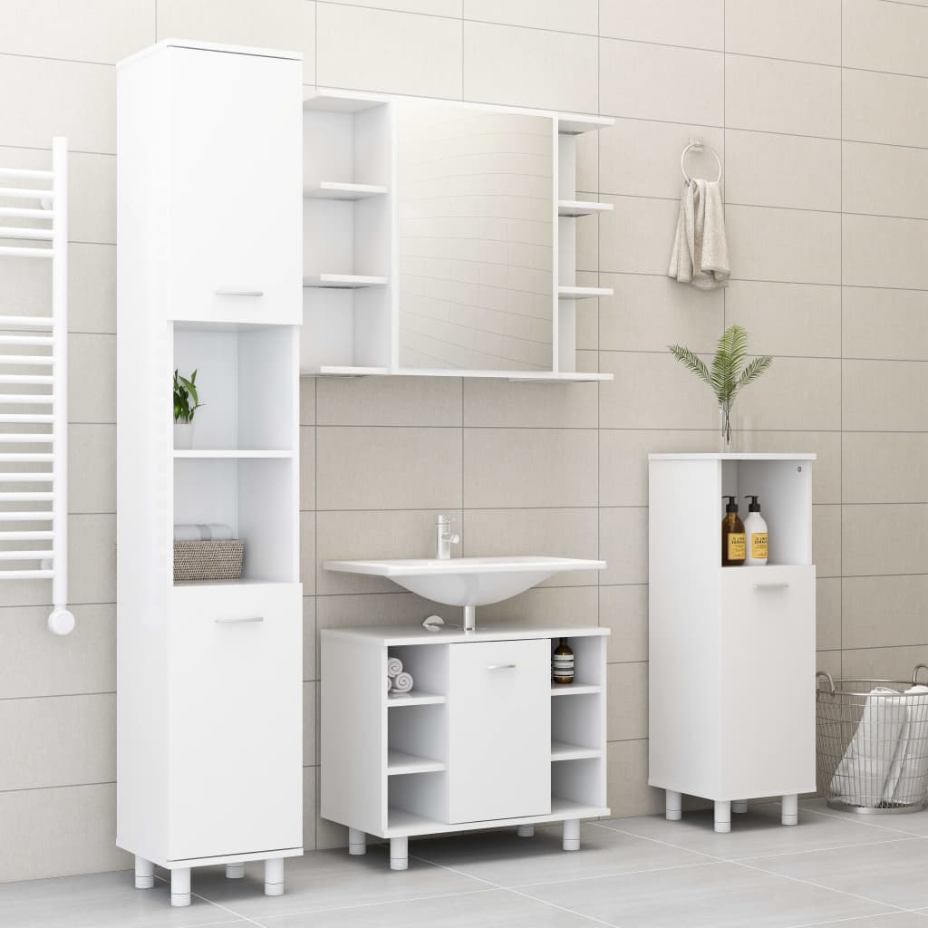 Ensemble de meubles de salle de bain 3pcs Blanc Bois ingénierie