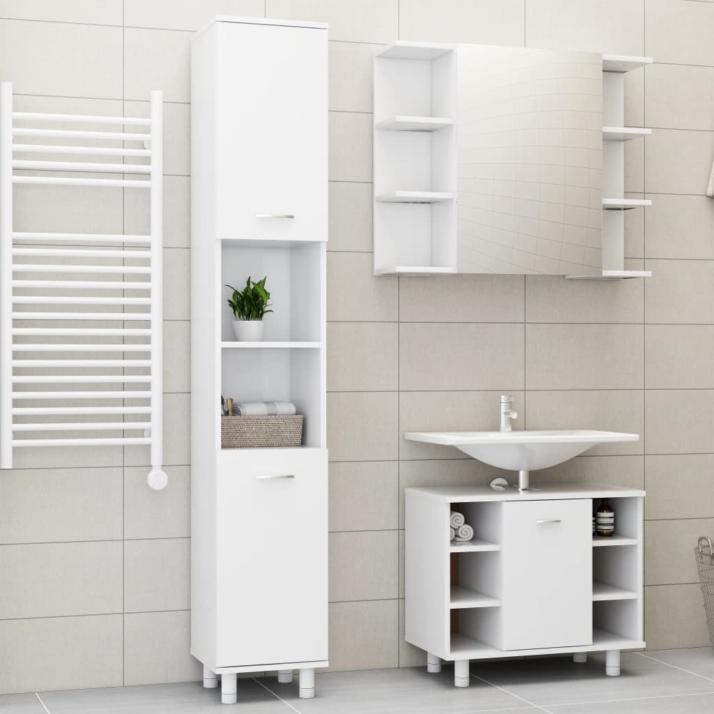 Ensemble de meubles de salle de bain 3pcs Blanc Bois ingénierie