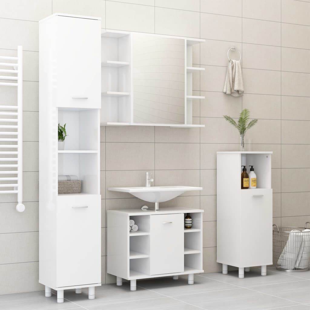 Ensemble de meubles de bain 3pcs Blanc brillant Bois ingénierie