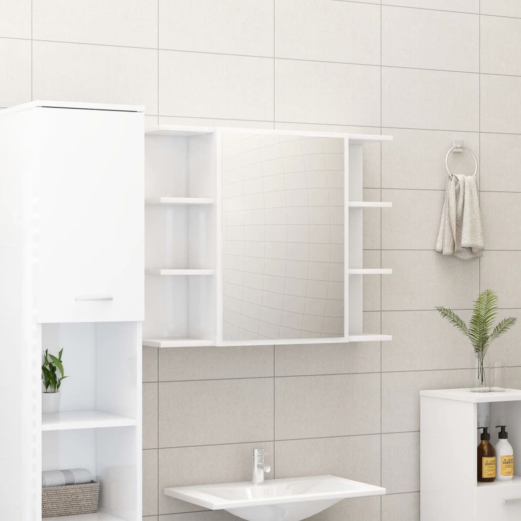 Ensemble de meubles de bain 3pcs Blanc brillant Bois ingénierie