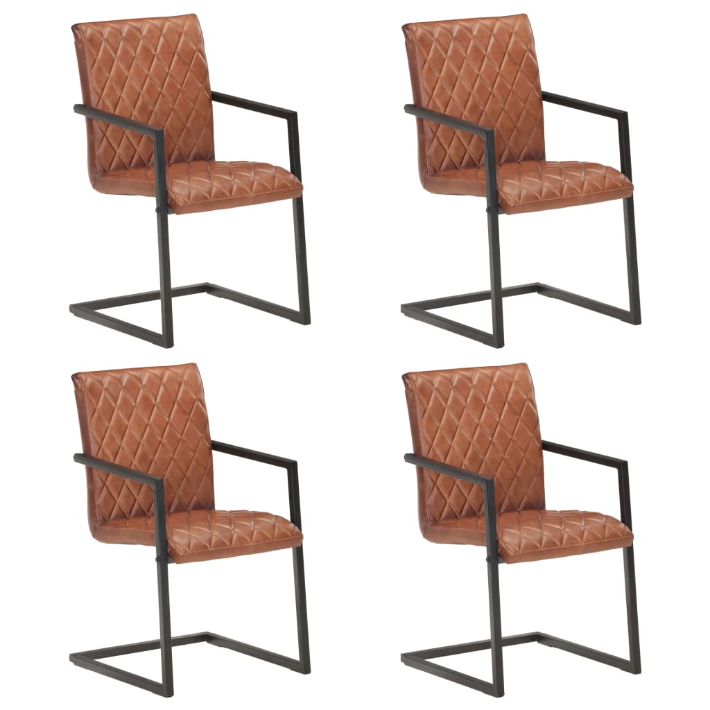 Chaises à manger cantilever lot de 4 marron cuir véritable