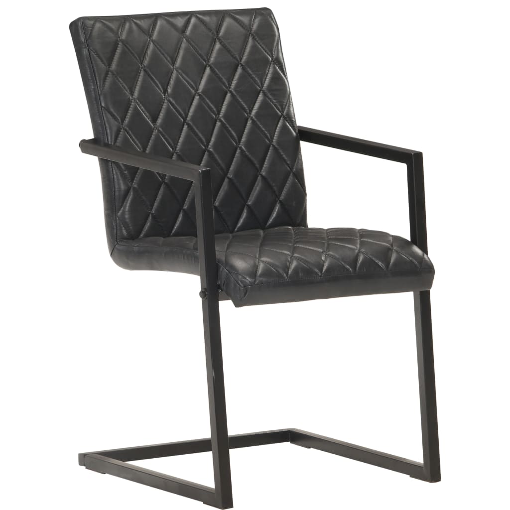 Chaises à manger cantilever lot de 4 noir cuir véritable