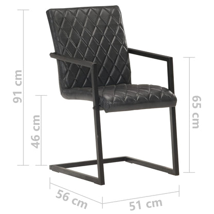 Chaises à manger cantilever lot de 4 noir cuir véritable