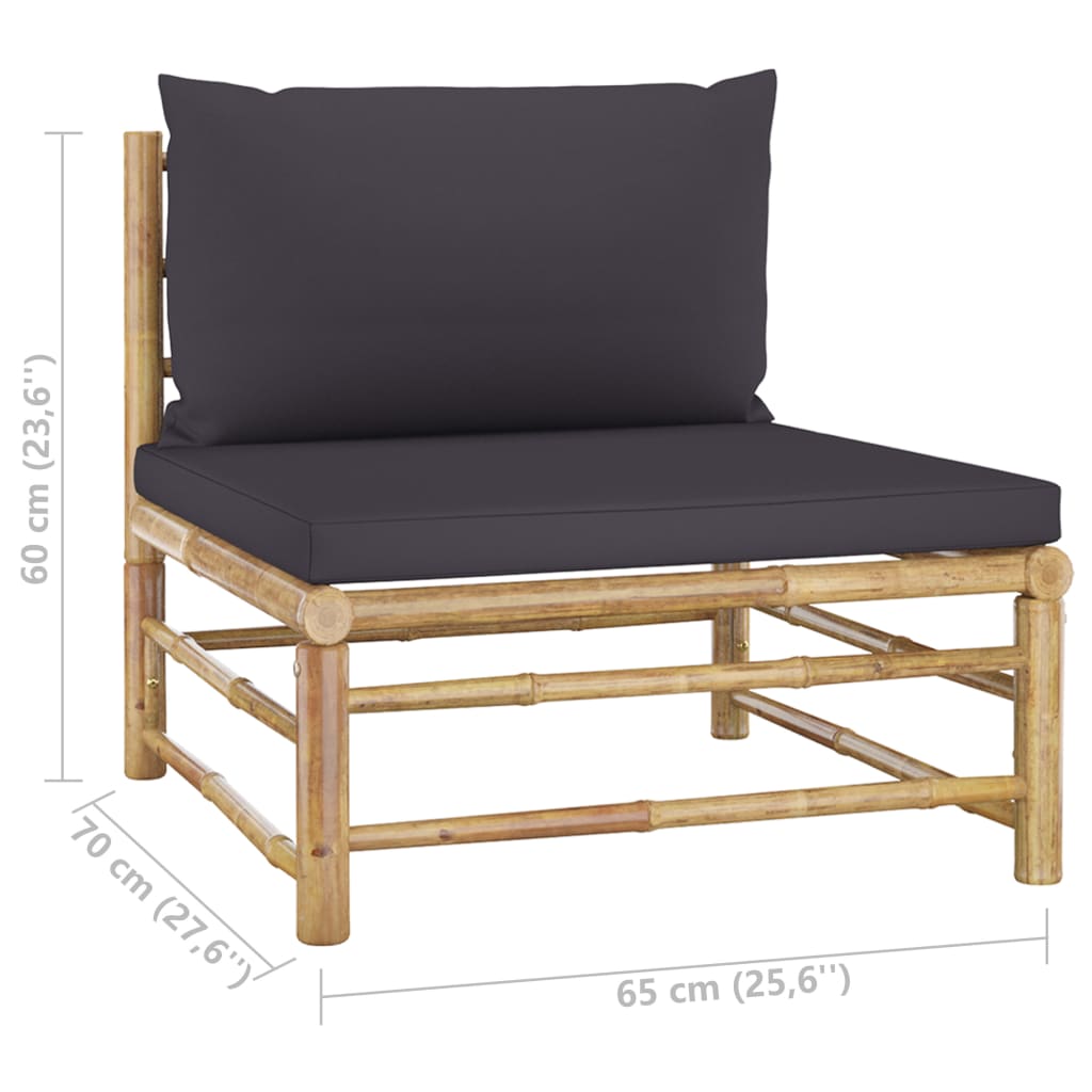 Canapé de milieu de jardin avec coussins gris foncé Bambou