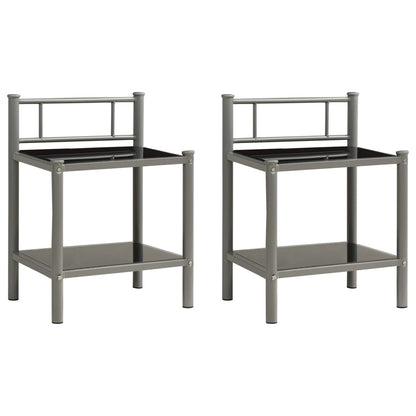 Tables de chevet 2 pcs Gris et noir Métal et verre