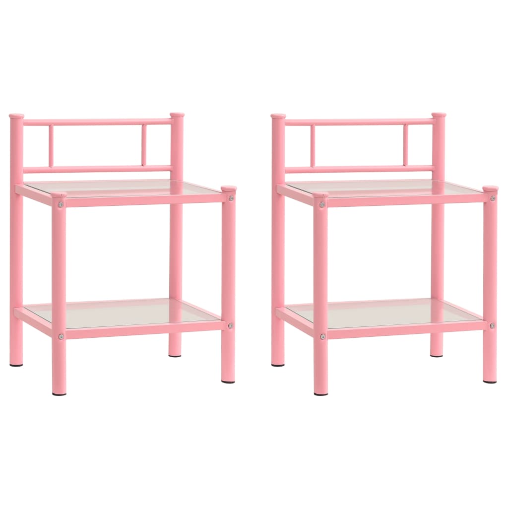 Tables de chevet 2 pcs Rose et transparent Métal et verre