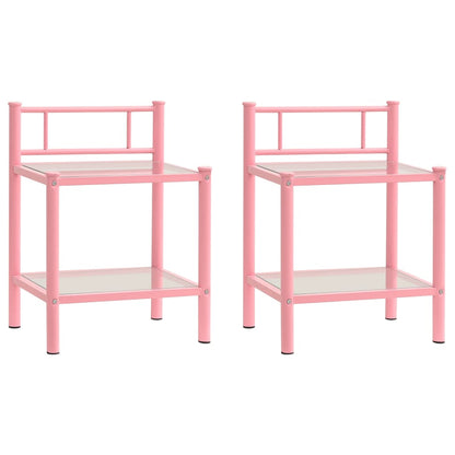 Tables de chevet 2 pcs Rose et transparent Métal et verre