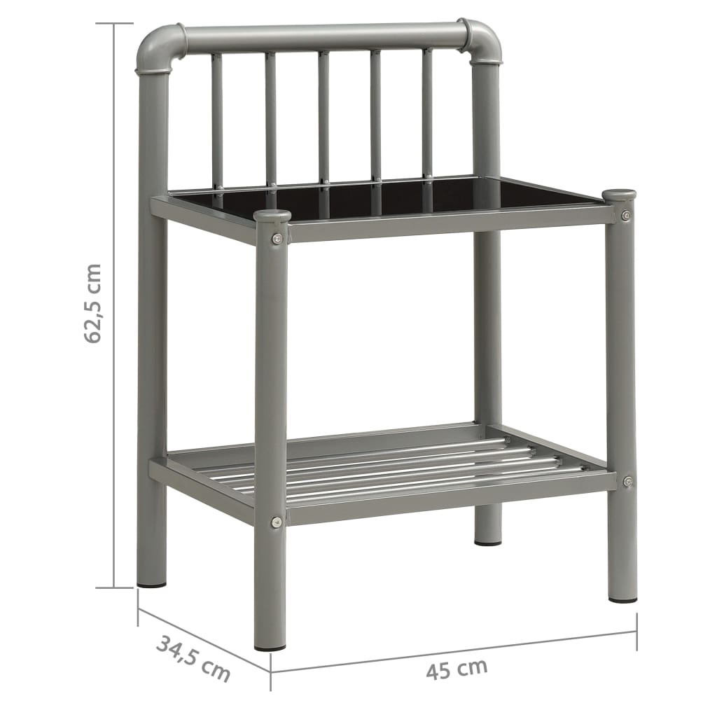 Table de chevet Gris et noir 45x34,5x62,5 cm Métal et verre