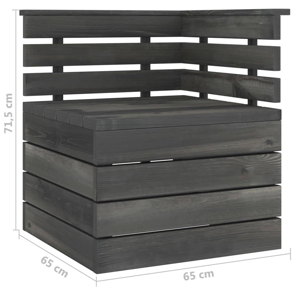 Canapé palette d'angle de jardin Bois de pin massif Gris foncé