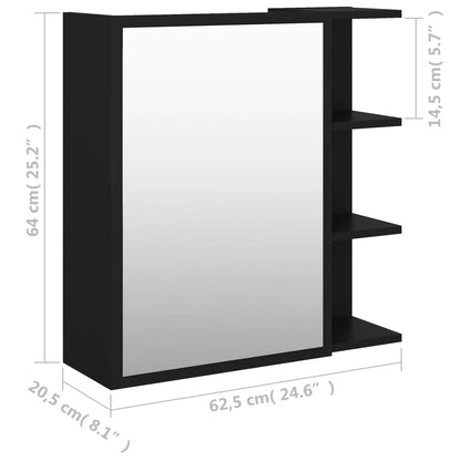 Armoire à miroir de salle de bain Noir Bois d’ingénierie