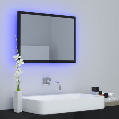 Miroir LED de salle de bain Noir brillant 60x8,5x37cm Acrylique