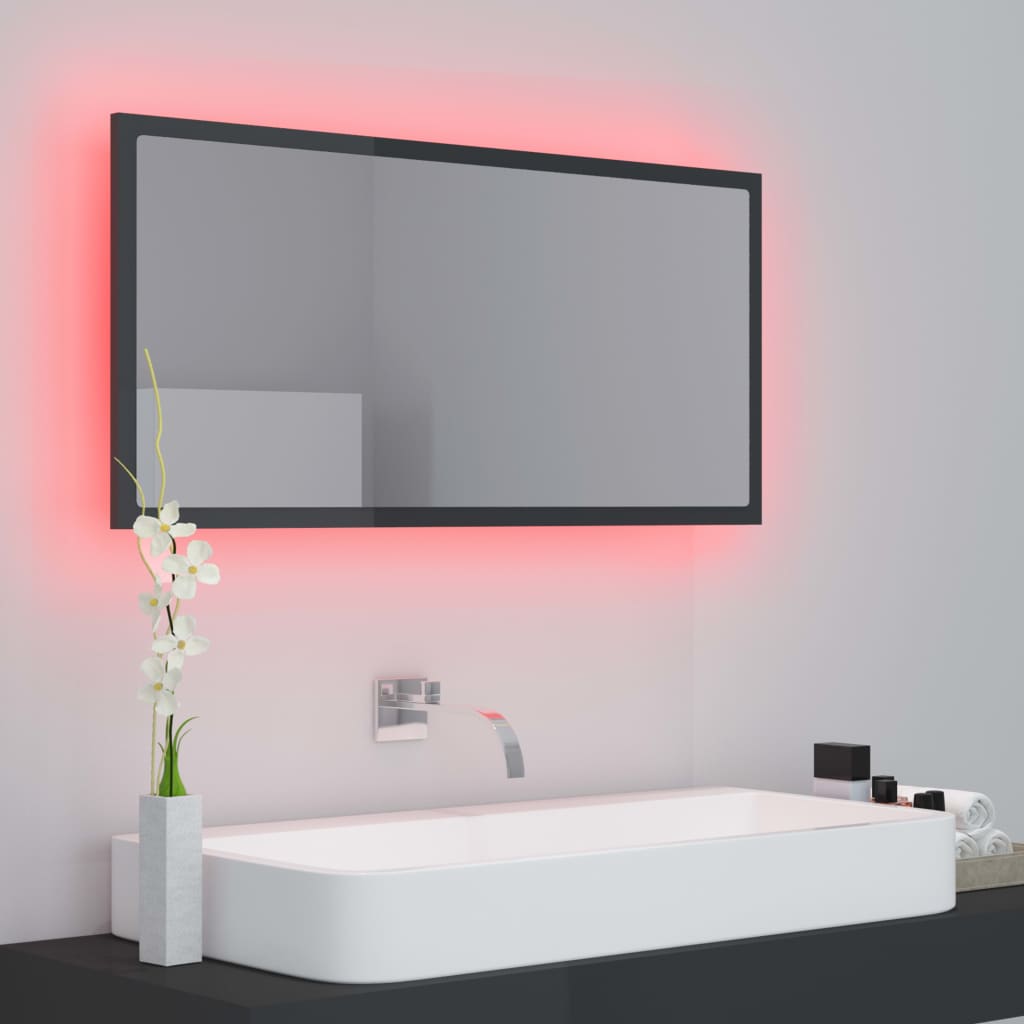 Miroir LED de salle de bain Gris brillant 90x8,5x37cm Acrylique