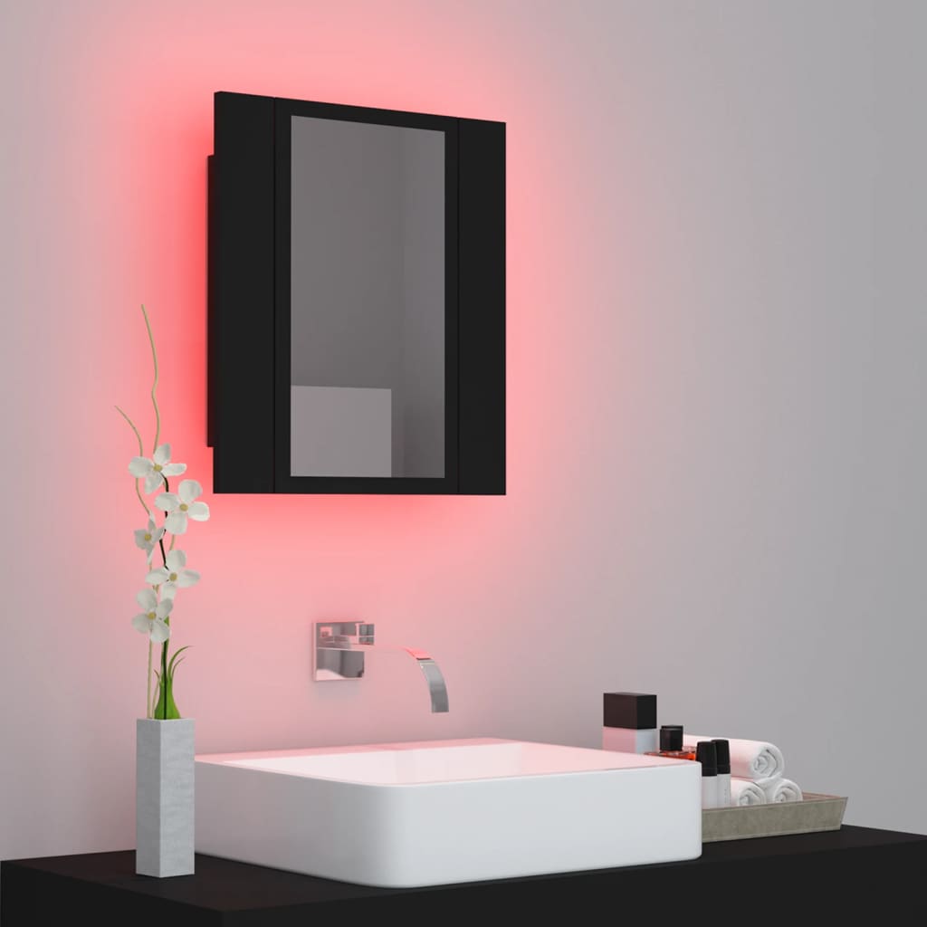 Armoire à miroir de salle de bain LED Noir 40x12x45cm Acrylique