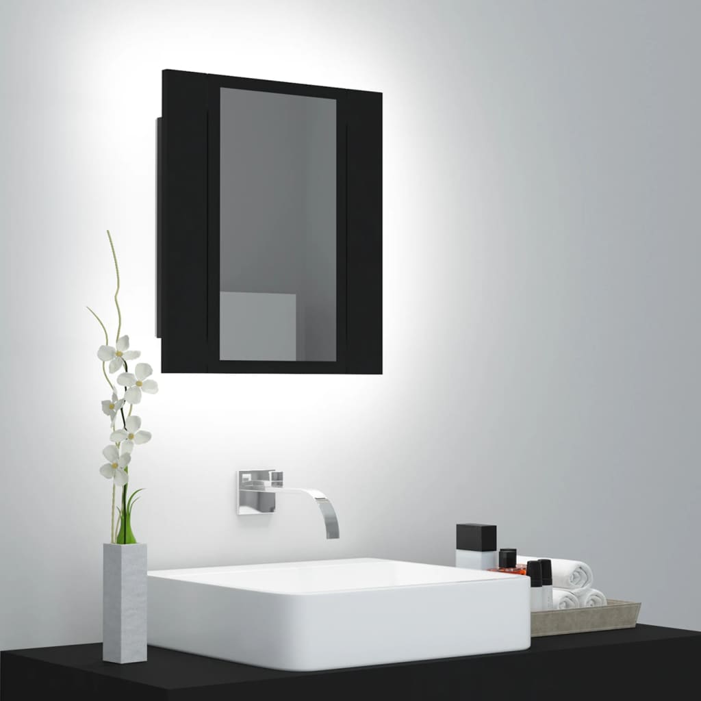 Armoire à miroir de salle de bain LED Noir 40x12x45cm Acrylique