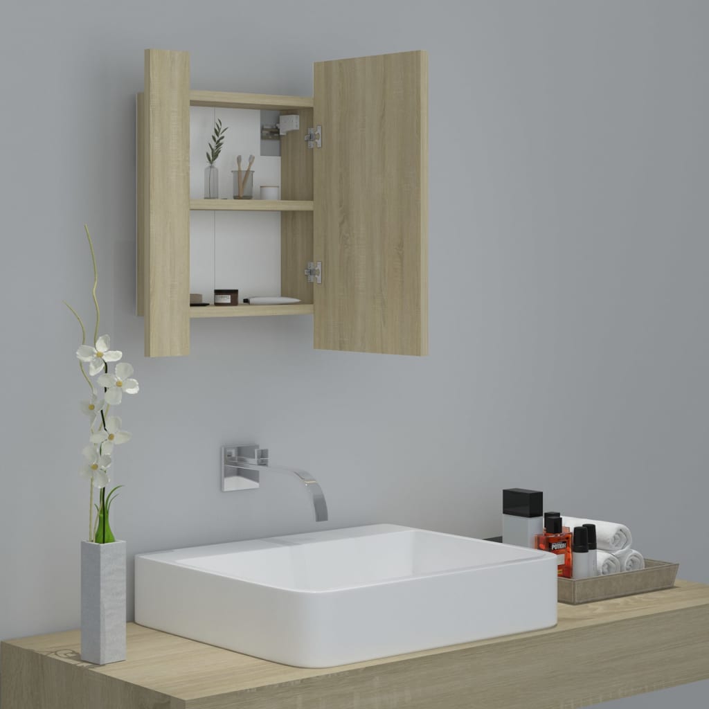 Armoire à miroir LED de bain Chêne sonoma 40x12x45 cm Acrylique