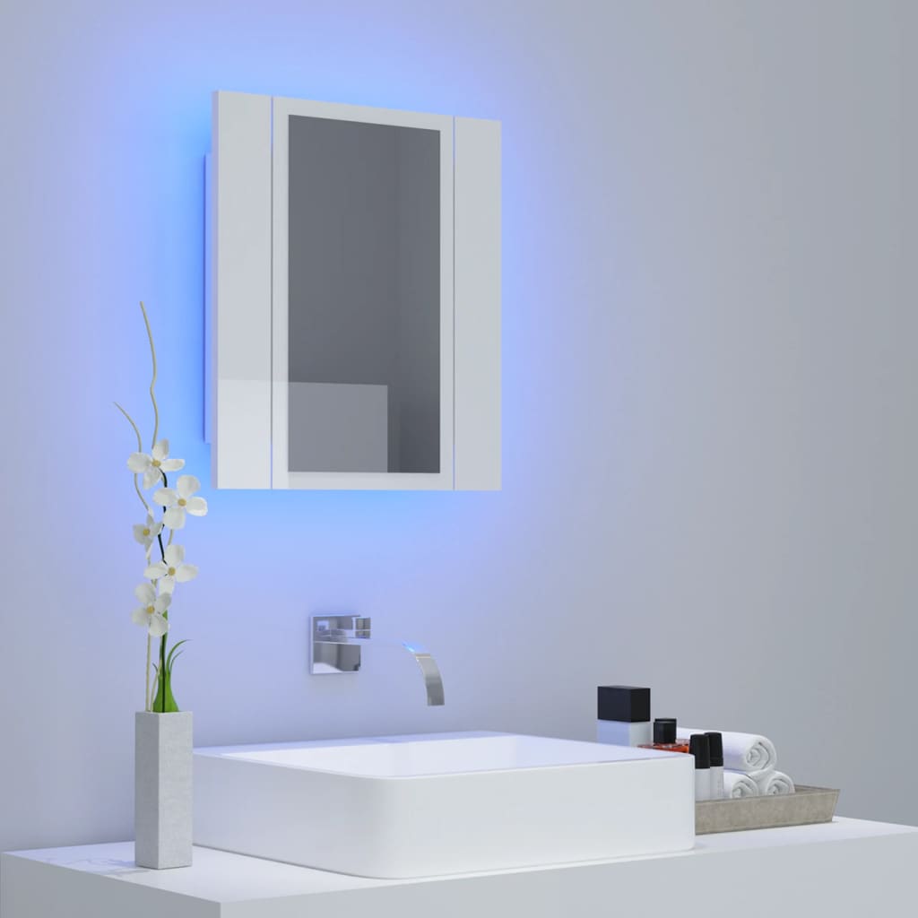 Armoire à miroir de bain à LED Blanc brillant Acrylique