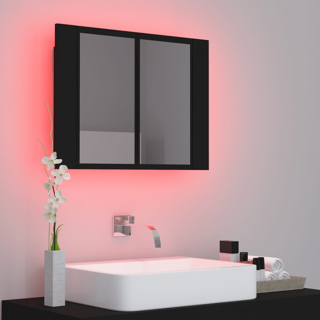 Armoire à miroir de salle de bain LED Noir 60x12x45 Acrylique