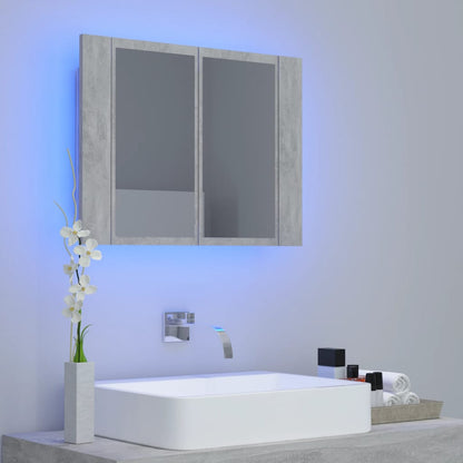 Armoire de salle de bain à miroir LED Gris béton Acrylique