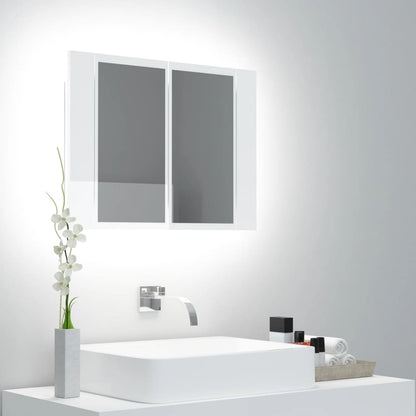 Armoire à miroir de bain à LED Blanc brillant Acrylique