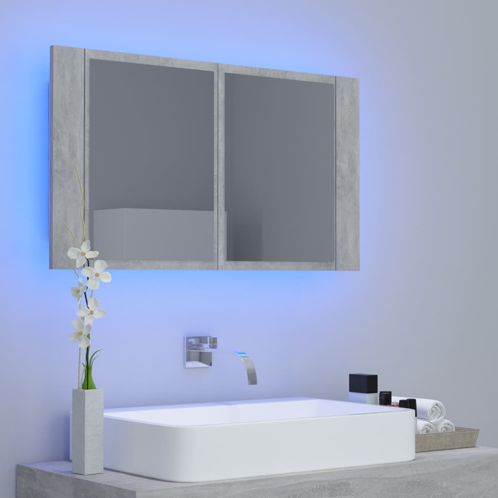 Armoire de salle de bain à miroir LED Gris béton Acrylique