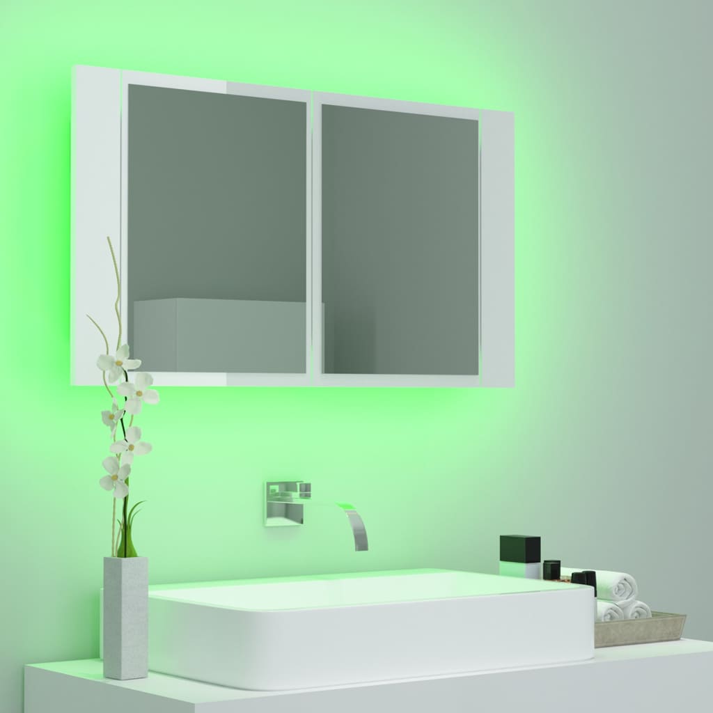 Armoire à miroir de bain à LED Blanc brillant Acrylique