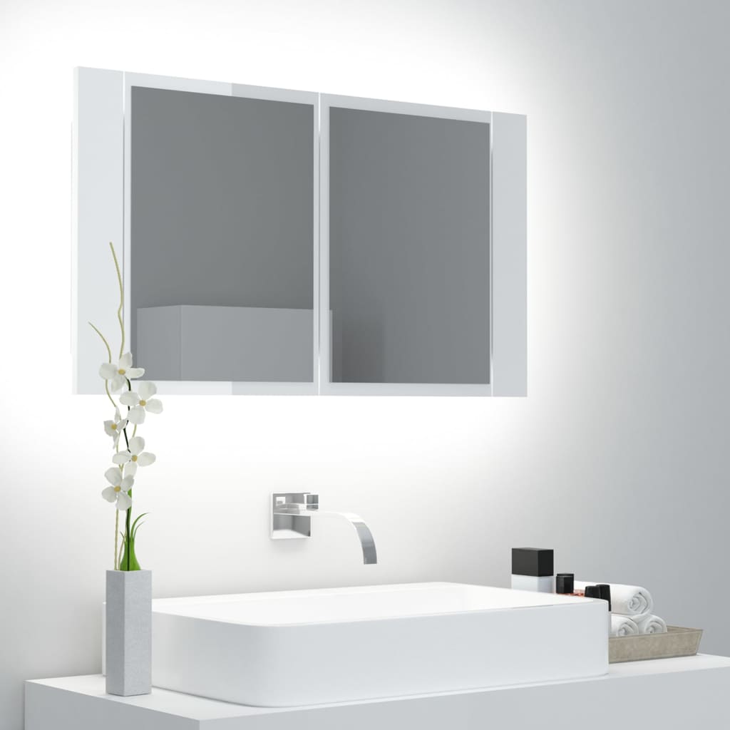 Armoire à miroir de bain à LED Blanc brillant Acrylique