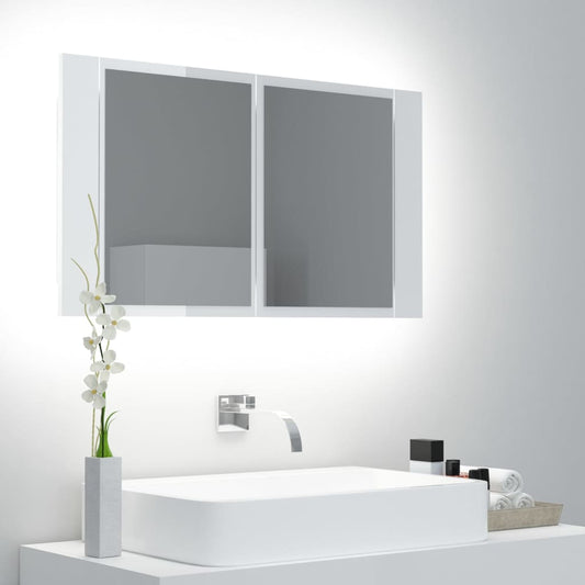 Armoire à miroir de bain à LED Blanc brillant Acrylique