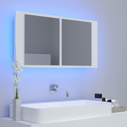 Armoire salle de bain à miroir LED Blanc 90x12x45 cm Acrylique