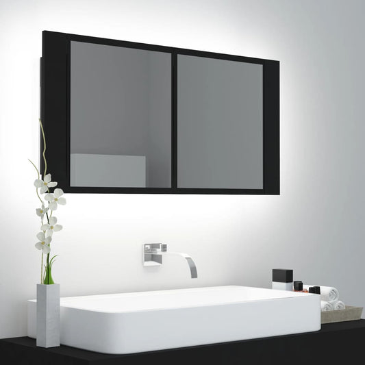 Armoire à miroir de salle de bain LED Noir 90x12x45 Acrylique