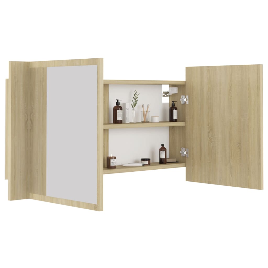 Armoire à miroir à LED de bain Chêne sonoma 90x12x45 Acrylique