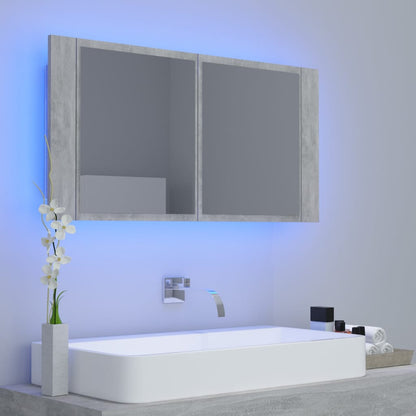 Armoire de salle de bain à miroir LED Gris béton Acrylique